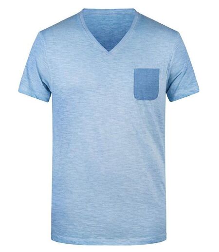 T-shirt bio col V - Homme - 8016 - bleu horizon