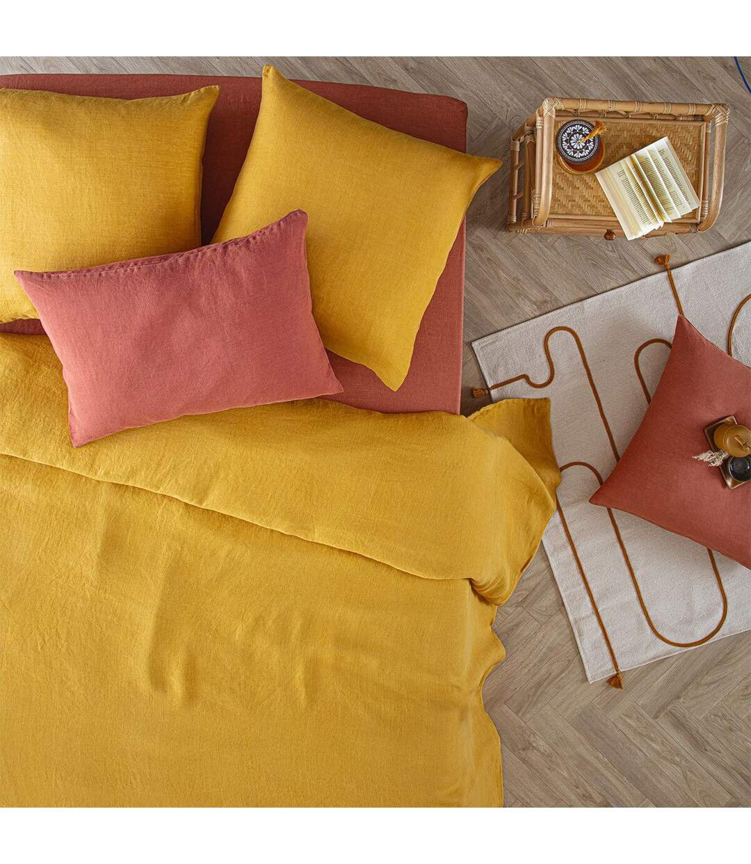 Housse de Couette Lin Adorable 260x240cm Jaune Ocre-4