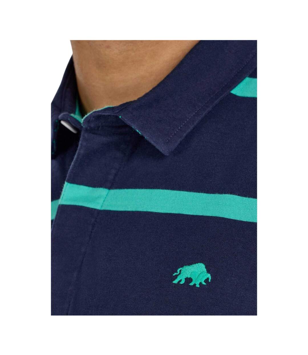 Mens Stripe Rugby Polo Shirt Navy Raging Bull-4