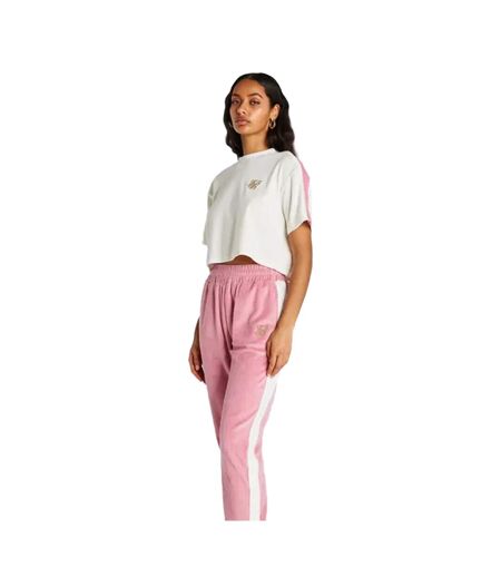 Womens/ladies Velour Crop T-shirt Ecru SikSilk