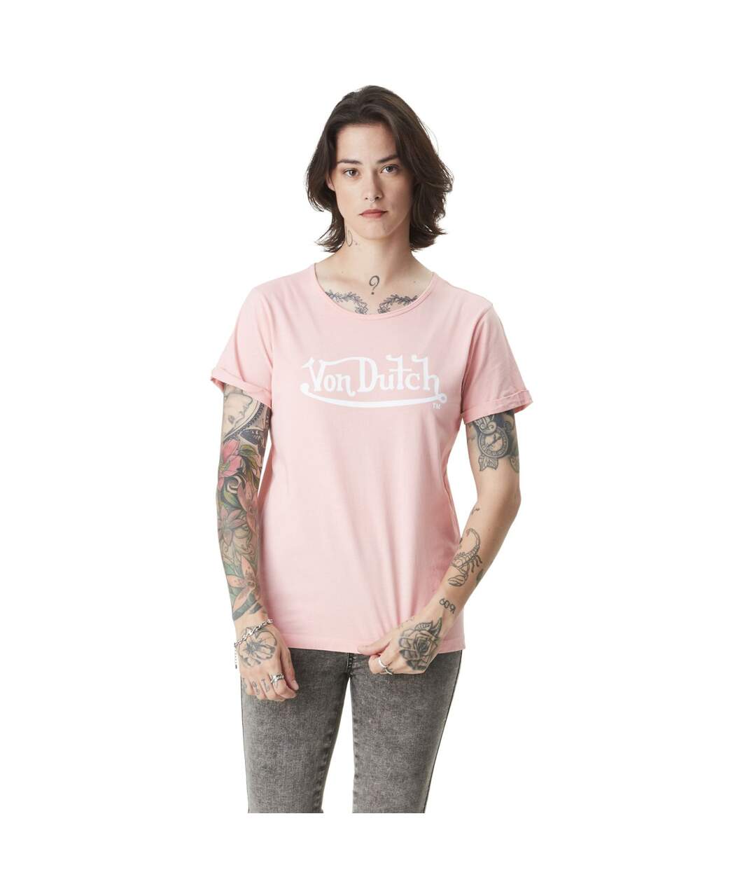 T-shirt femme col rond en acid wash avec logo en coton Kust Vondutch