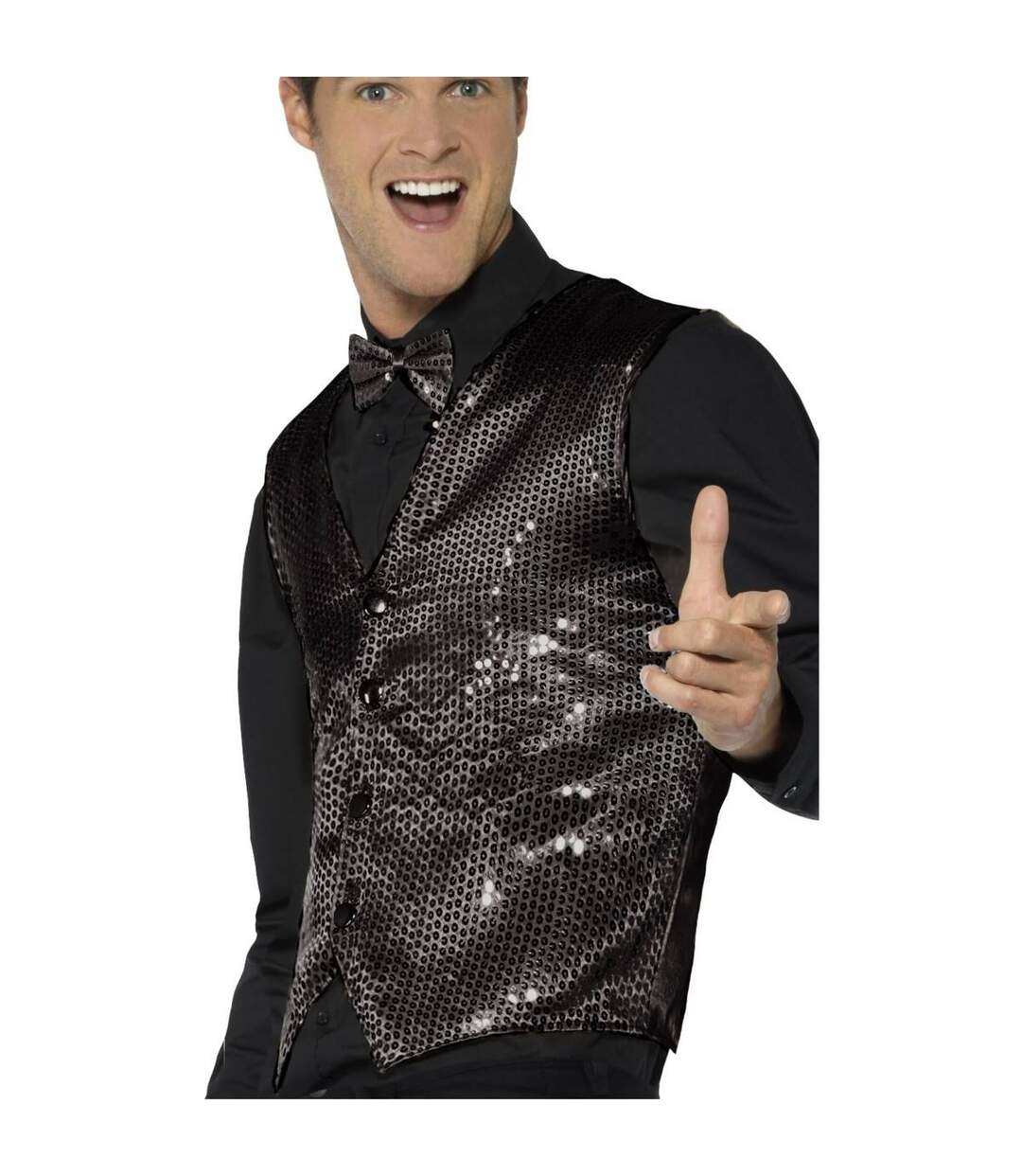 Unisex adult sequin costume vest black Smiffys-4