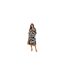 Womens/ladies Leaf Print Pocket Midi Shirt Dress Black White Biba-1