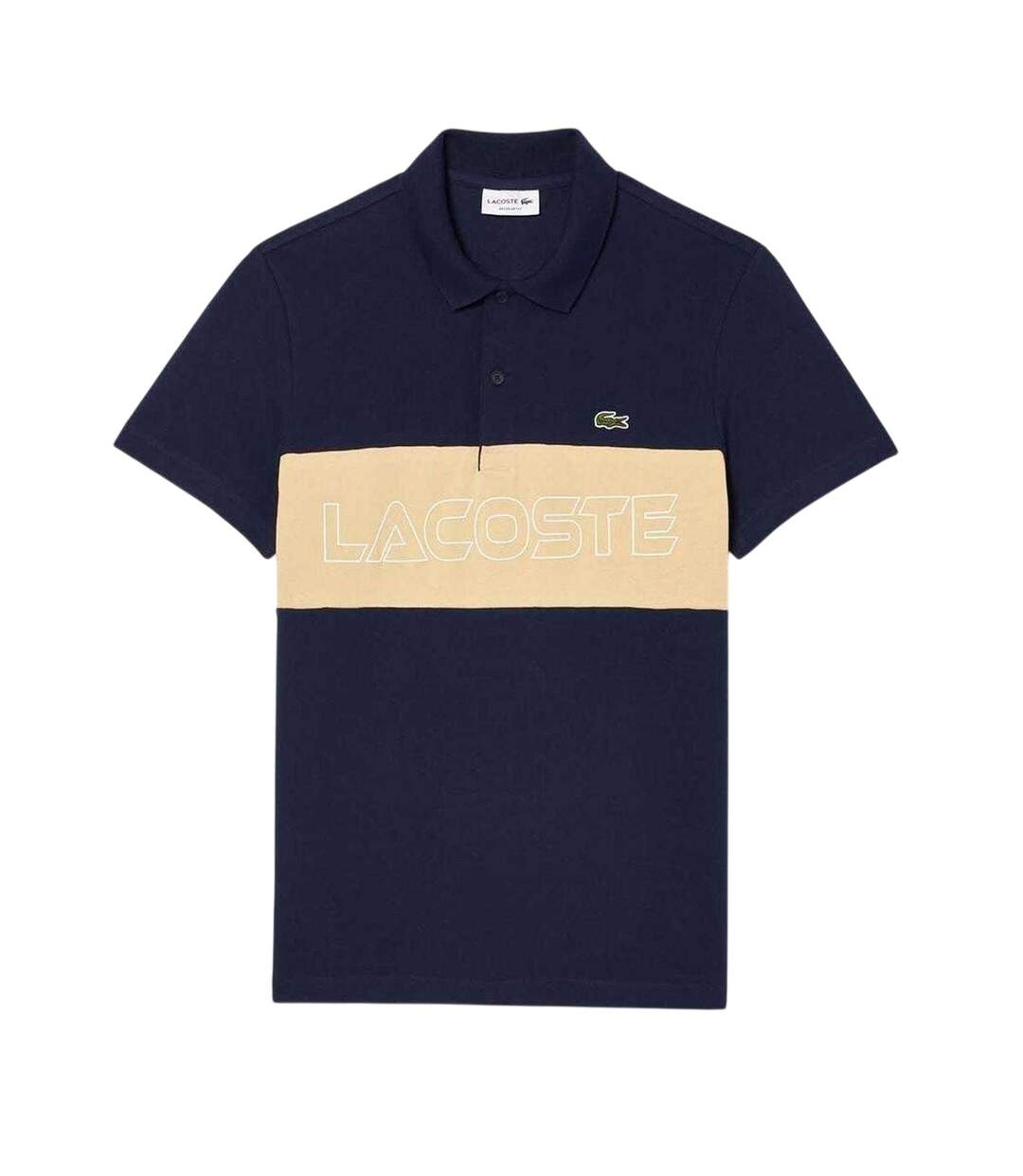 Mens Colour Block Pique Stretch Polo Shirt Navy Beige Lacoste-1