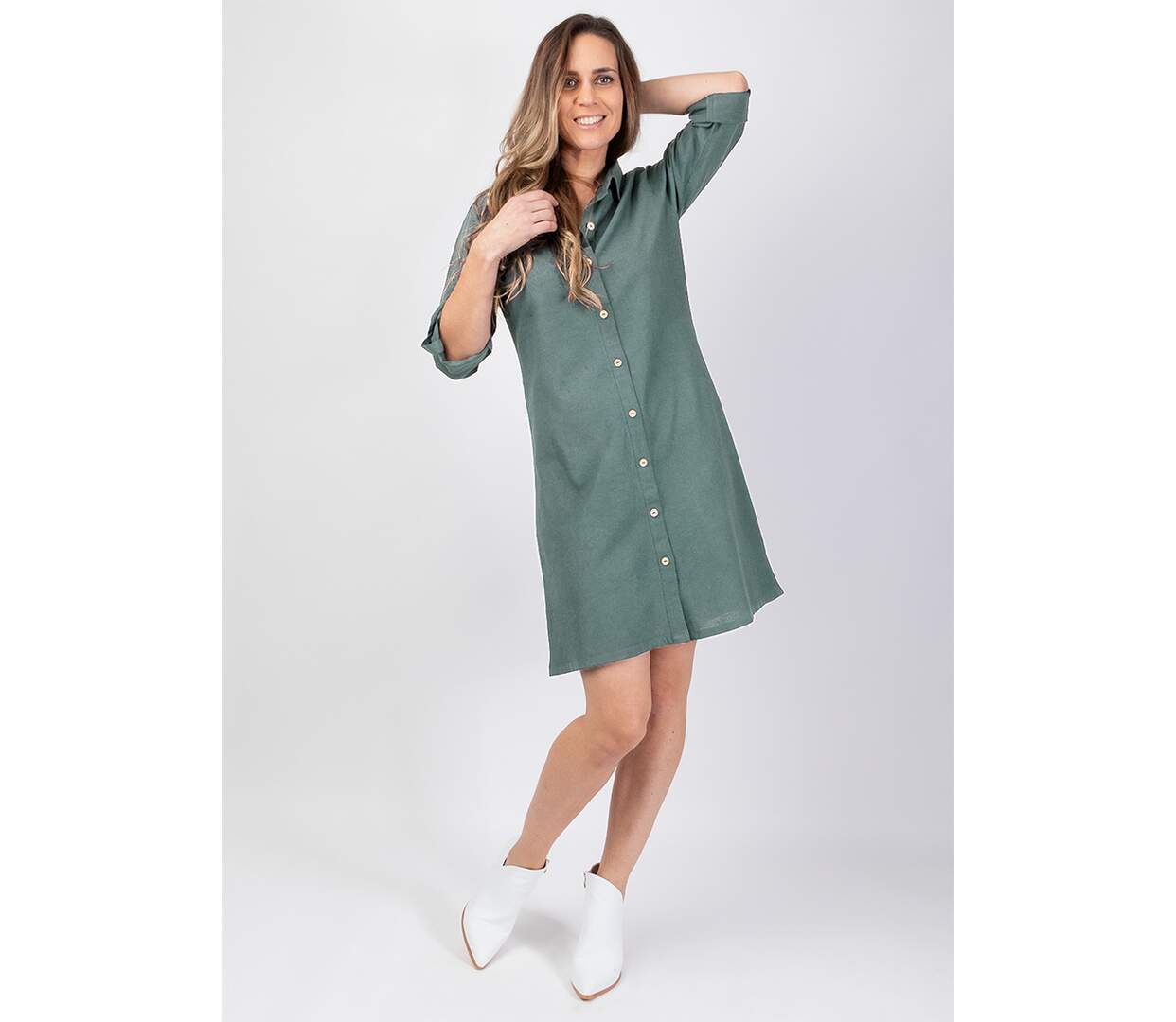 Robe chemise coupe droite unie CLAUDINE Coton Du Monde-2