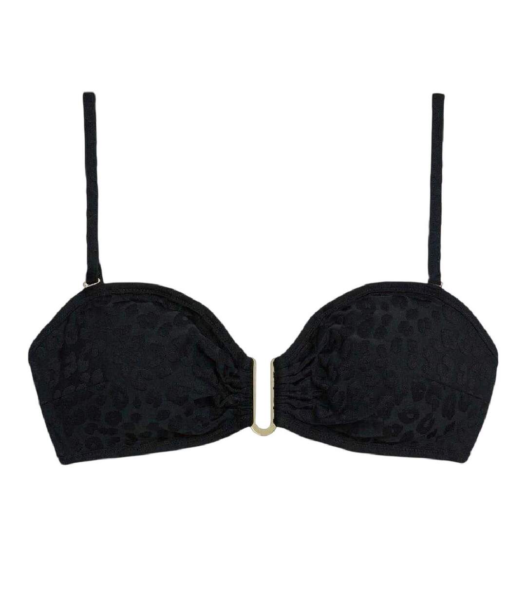 Womens/ladies Leopard Print Bikini Top Black Chelsea Peers-1