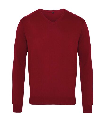 Premier Mens V-Neck Knitted Sweater (Burgundy)
