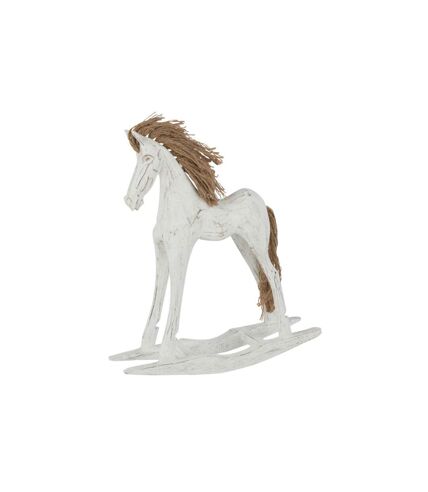 Statuette Déco en Bois Cheval à Bascule 35cm Blanc