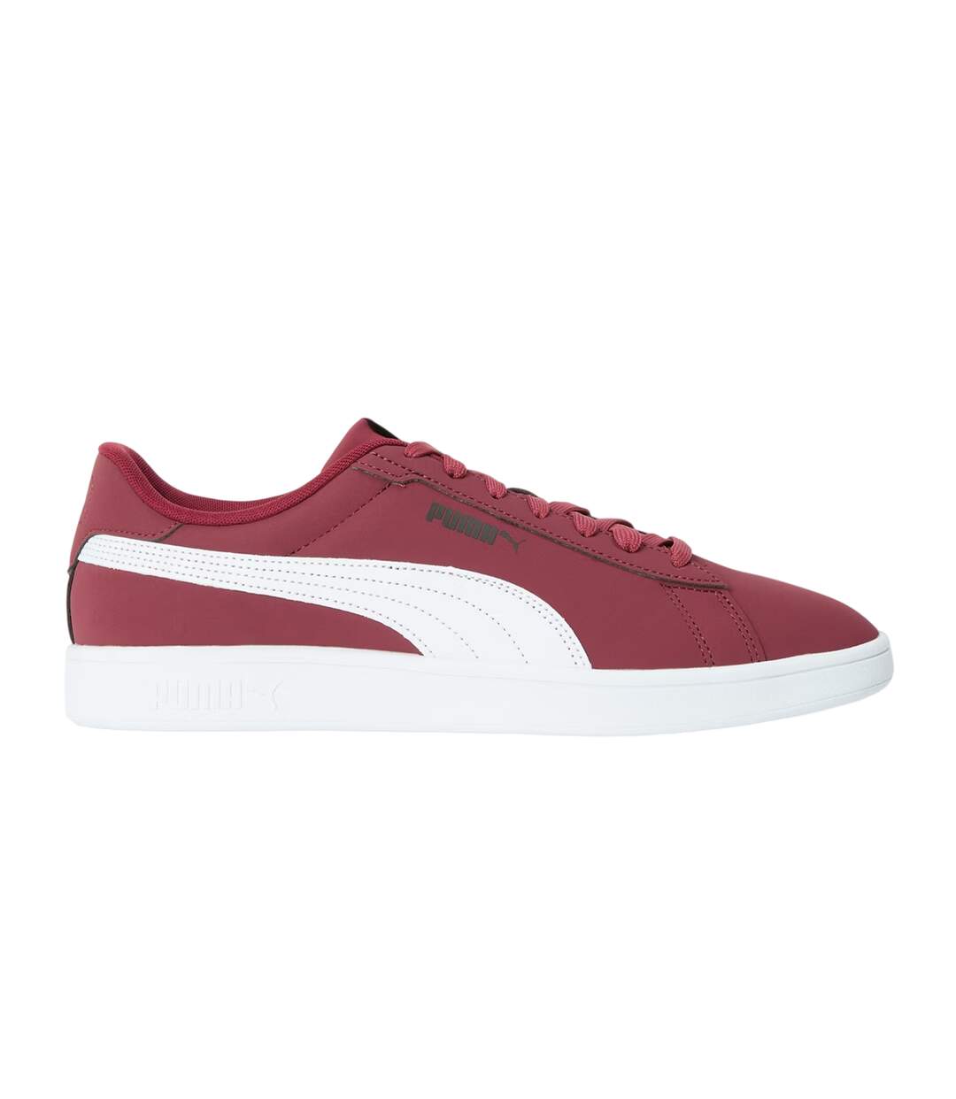 Mens Smash 3.0 Synthetic Nubuck Low Flat Trainers Burgundy White Puma-1