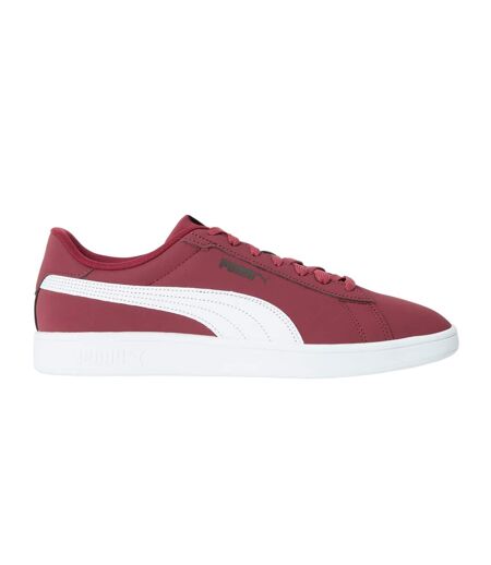 Mens Smash 3.0 Synthetic Nubuck Low Flat Trainers Burgundy White Puma