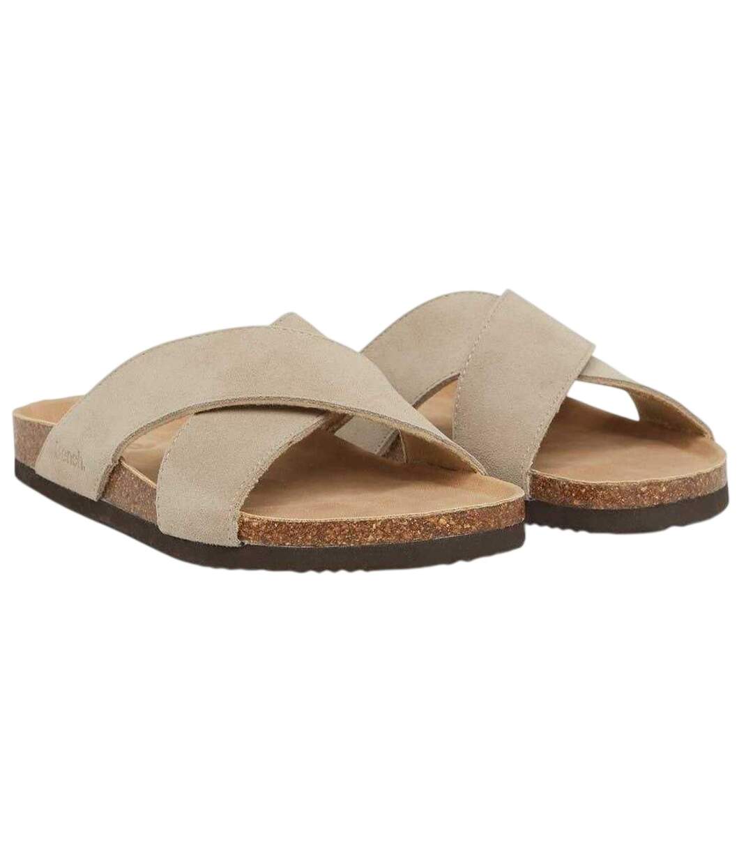 Unisex Adult Peel Open Suede Slides Taupe Bench-4
