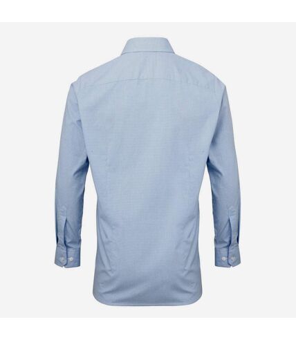 Premier Mens Gingham Long-Sleeved Shirt (Light Blue/White) - UTPC6015