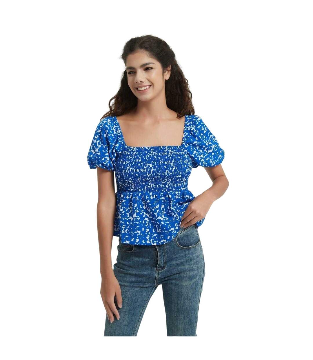 Womens/ladies Square Neck Relaxed Fit Blouse Blue Be You-4
