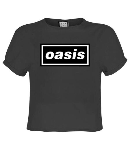 Womens/ladies Oasis Logo Crop Top Charcoal Amplified