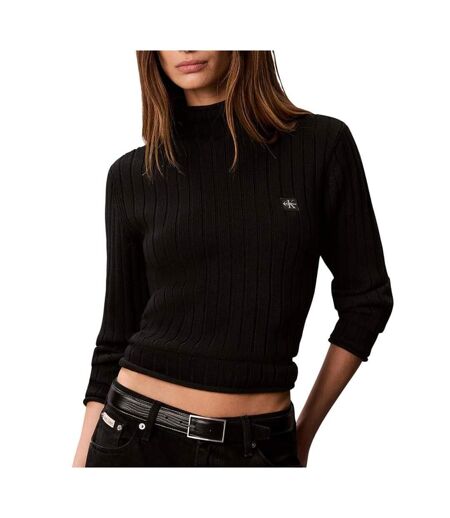 Pull noir mat femme calvin klein jeans woven label