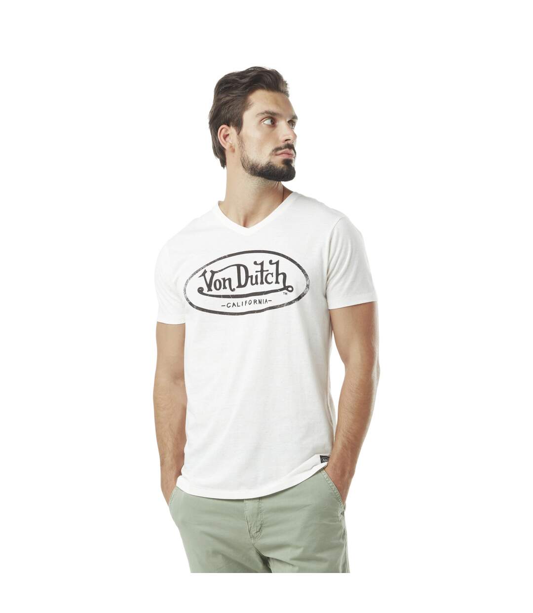 T-shirt homme col v avec logo neppy fluo en coton Tyron Vondutch