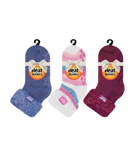 Ladies 3 Pair Multipack Fluffy Fleece Slipper Bed Socks with Non Slip Grips