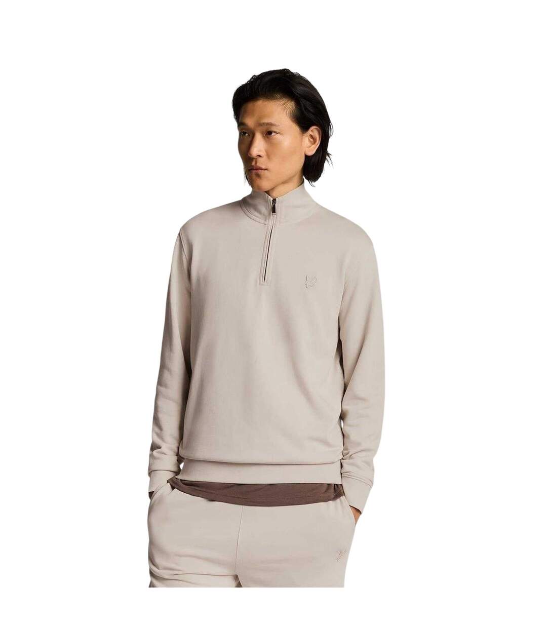 Sweat À Col Montant Zippé Motif/style Logo Brodé Adulte Blanc Cassé Lyle & Scott-1