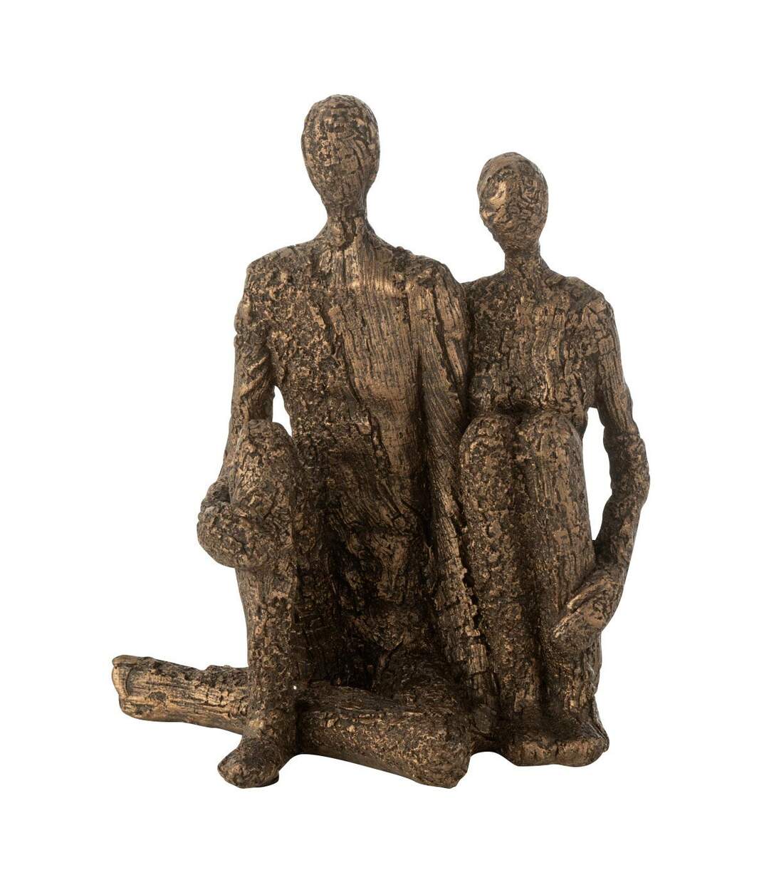 Statuette Couple Assis Câlin 21cm Marron & Or-1