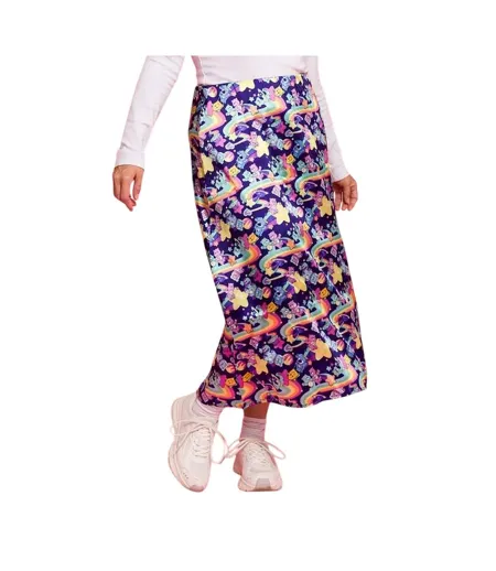 Womens/ladies Galaxy Satin Skirt Purple Care Bears