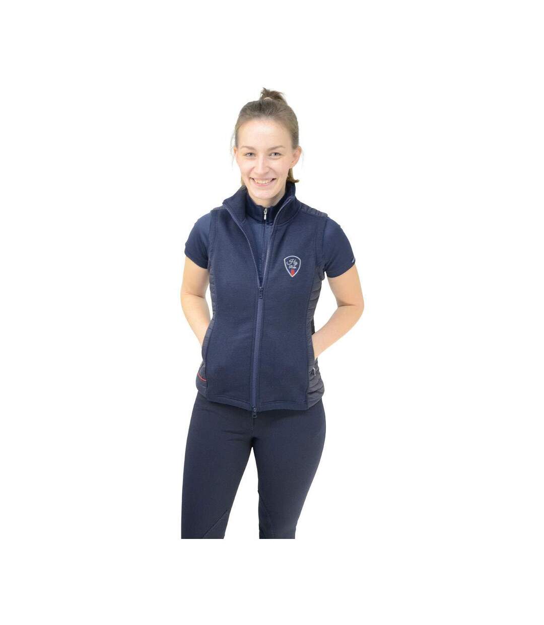 Gilet d´équitation signature femme bleu marine / rouge HyRIDER-1