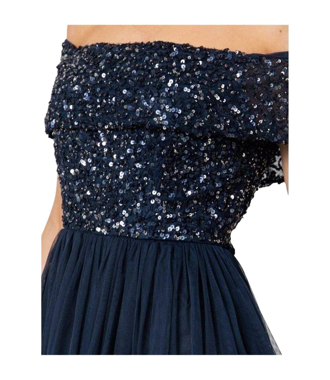 Robe Mi-longue Manches Courtes Motif/style Paillette Femme Bleu Marine Maya Deluxe-4