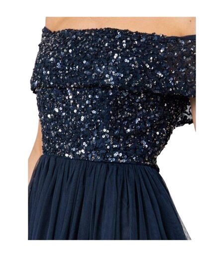 Robe Mi-longue Manches Courtes Motif/style Paillette Femme Bleu Marine Maya Deluxe