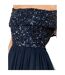 Robe Mi-longue Manches Courtes Motif/style Paillette Femme Bleu Marine Maya Deluxe-4