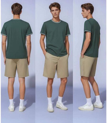 Tee-shirt homme vert uni à  manches courtes - Col rond - Tendance et confortable