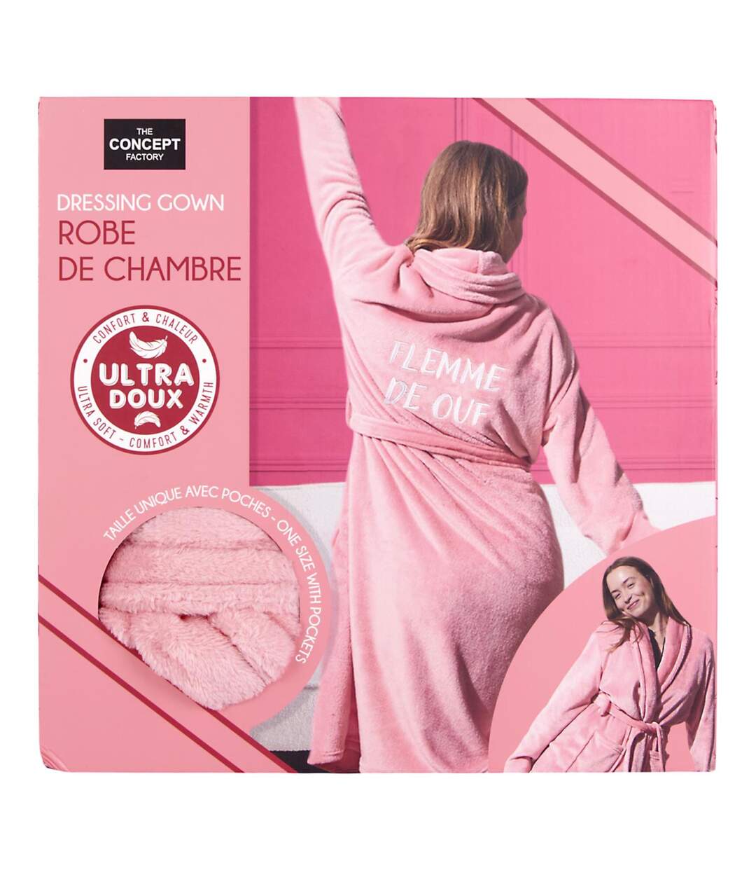 Robe de Chambre Sherpa Flemme de Ouf Rose-5
