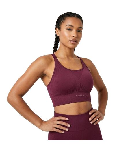 Womens/ladies Adjustable Seamless Sports Bra Dark Cherry USA