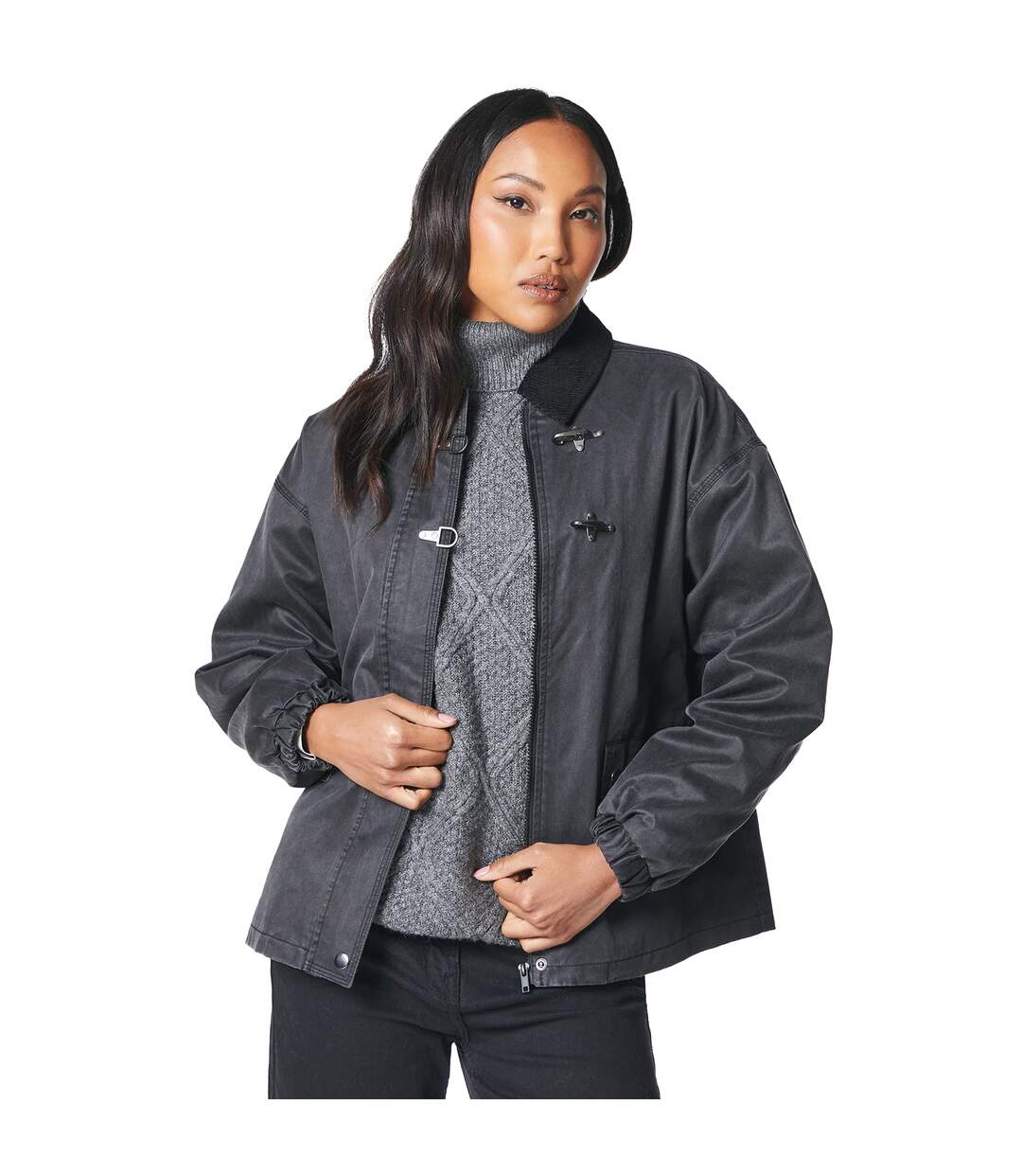 Womens/ladies wax trim detail jacket black Principles-1