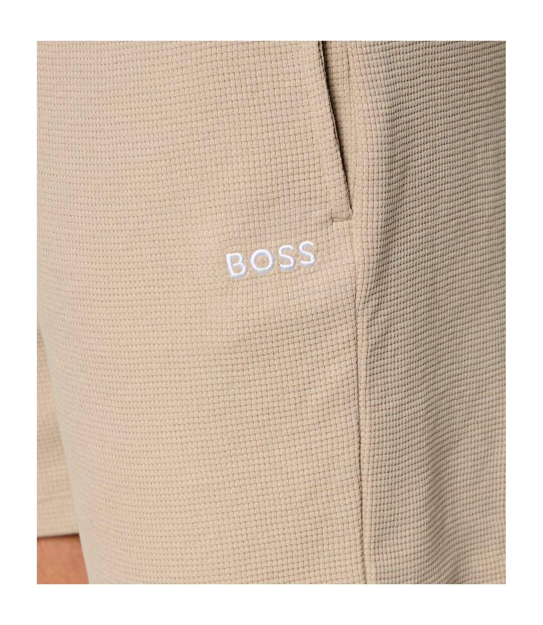 Mens Waffle Relaxed Fit Shorts Beige Boss-4
