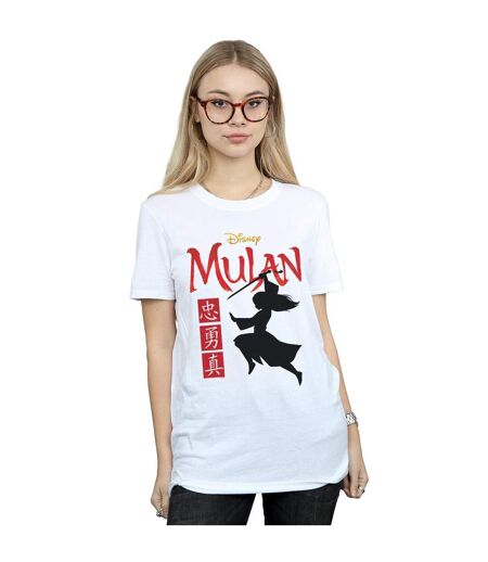 Disney Womens/Ladies Mulan Movie Warrior Silhouette Coton Boyfriend T-Shirt (Blanc) - UTBI35480