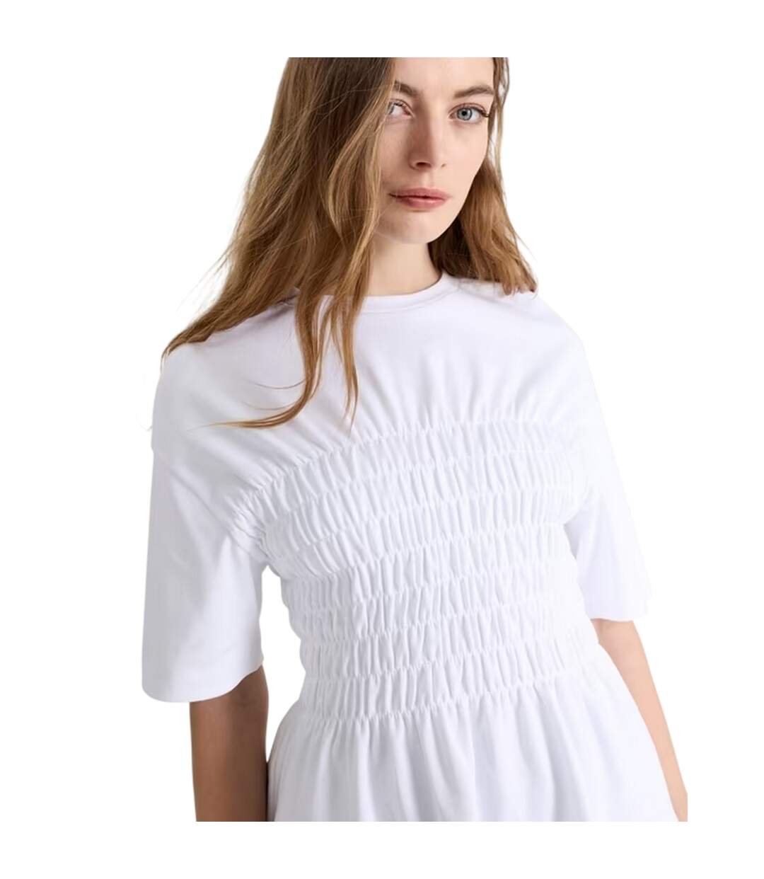 Robe T-shirt Motif/style Froncé Femme Blanc Neige Mamalicious-3