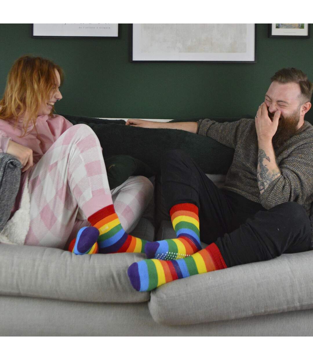 1 Pack Rainbow Striped Thermal Non Slip Slipper Socks for Winter-3