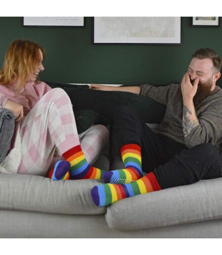 1 Pack Rainbow Striped Thermal Non Slip Slipper Socks for Winter