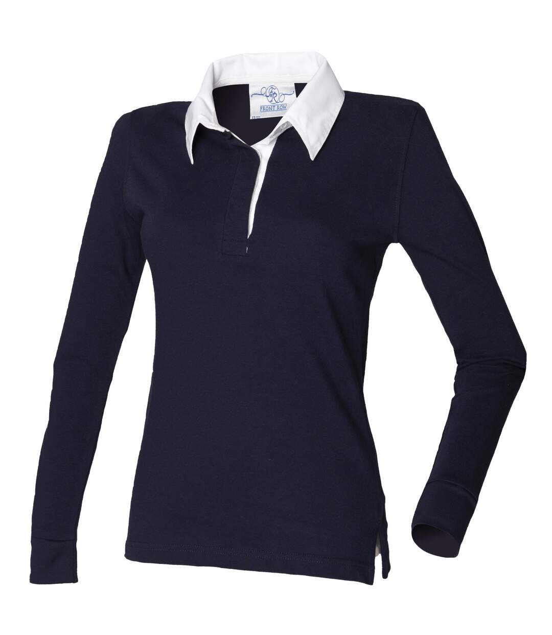 Front Row Womens/Ladies Long Sleeve Plain Sports Rugby Polo Shirt (Navy/White) - UTRW479-2