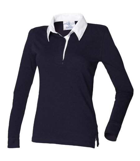 Front Row Womens/Ladies Long Sleeve Plain Sports Rugby Polo Shirt (Navy/White) - UTRW479