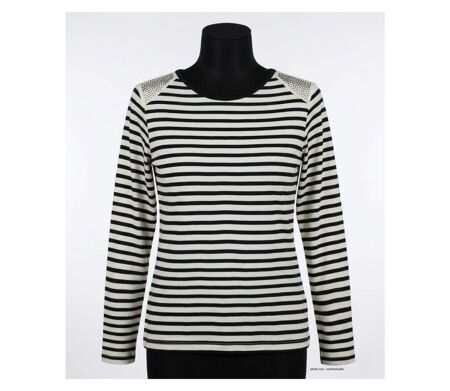 AXONE - TF330E - Tee-shirt femme grande taille manches longues rayé et strass