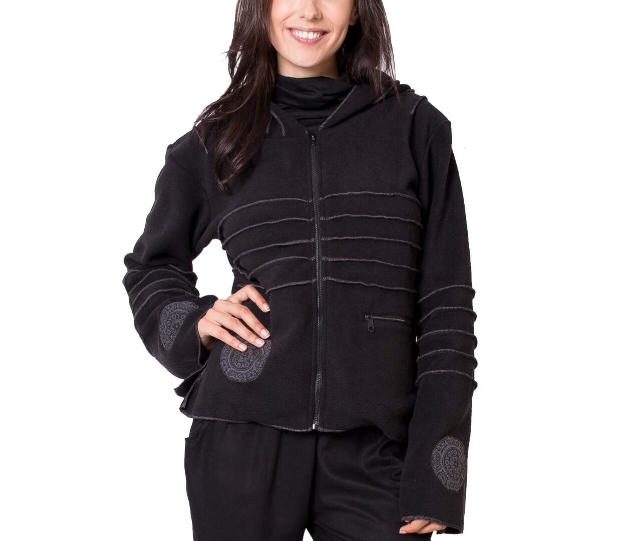 Veste polaire à capuche SINNAMARY noire Coton Du Monde-1