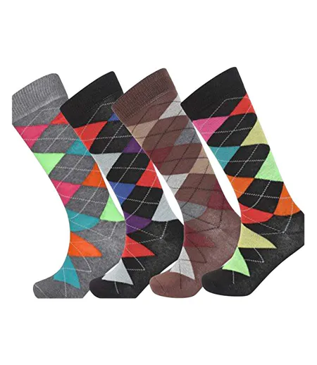 Pack Of 4  Mens Argyle Socks  Black Multicoloured Soxy