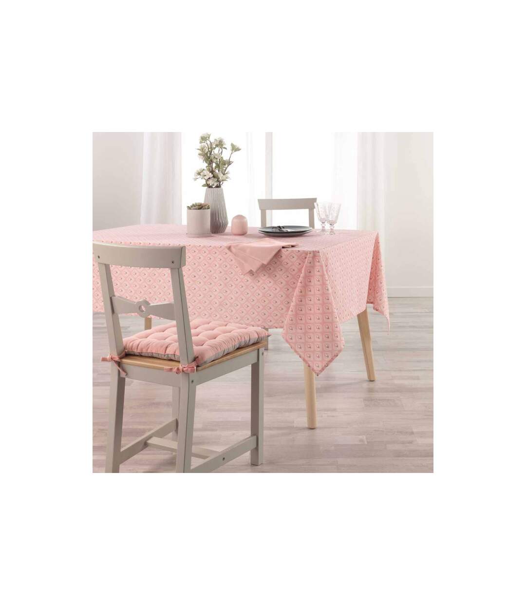 Nappe Imprimée en Coton Fina 140x240cm Rose-3