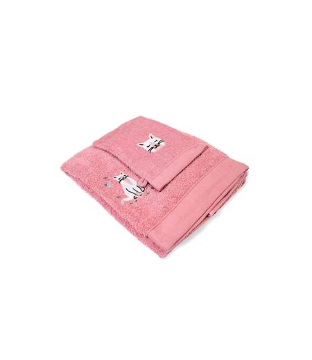 Set Gant & Drap de Douche Chaton 70x130cm Rose