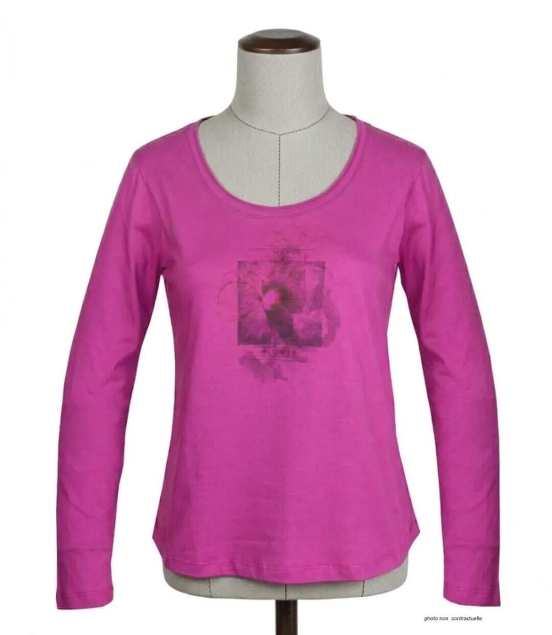 MAYFLOWER NUAGE – Tee-shirt manches longues fushia 100% coton col bateau pour un look vitaminé-3