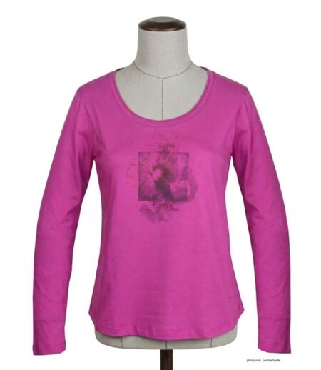 MAYFLOWER NUAGE – Tee-shirt manches longues fushia 100% coton col bateau pour un look vitaminé