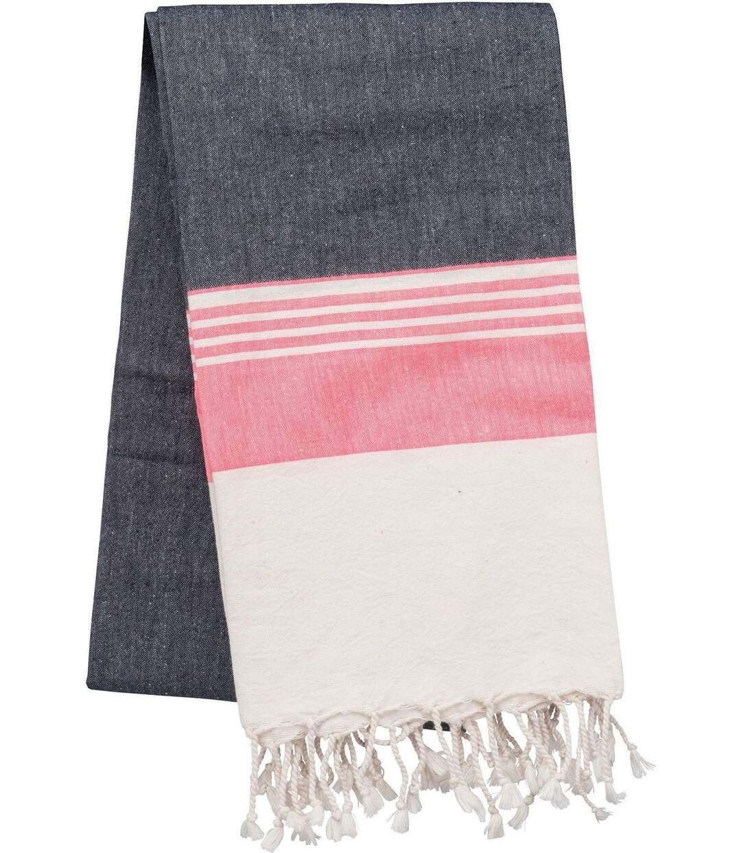 Drap de plage - Fouta à rayures aspect vieilli - K134 - gris foncé et rose-2