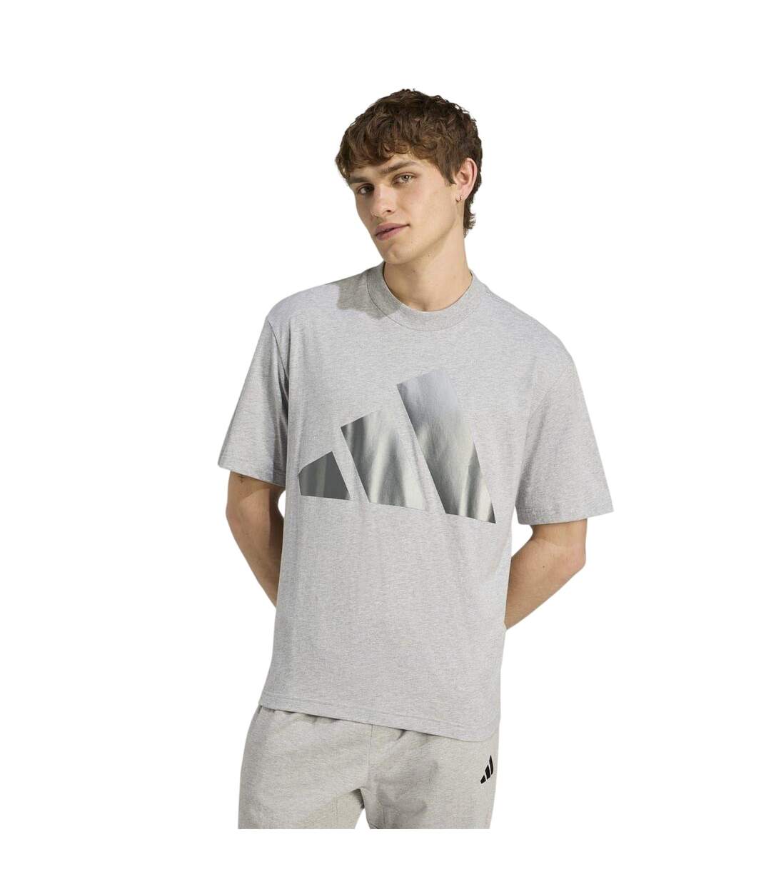 Mens Logo Cotton Regular T-shirt Grey Heather Adidas-4