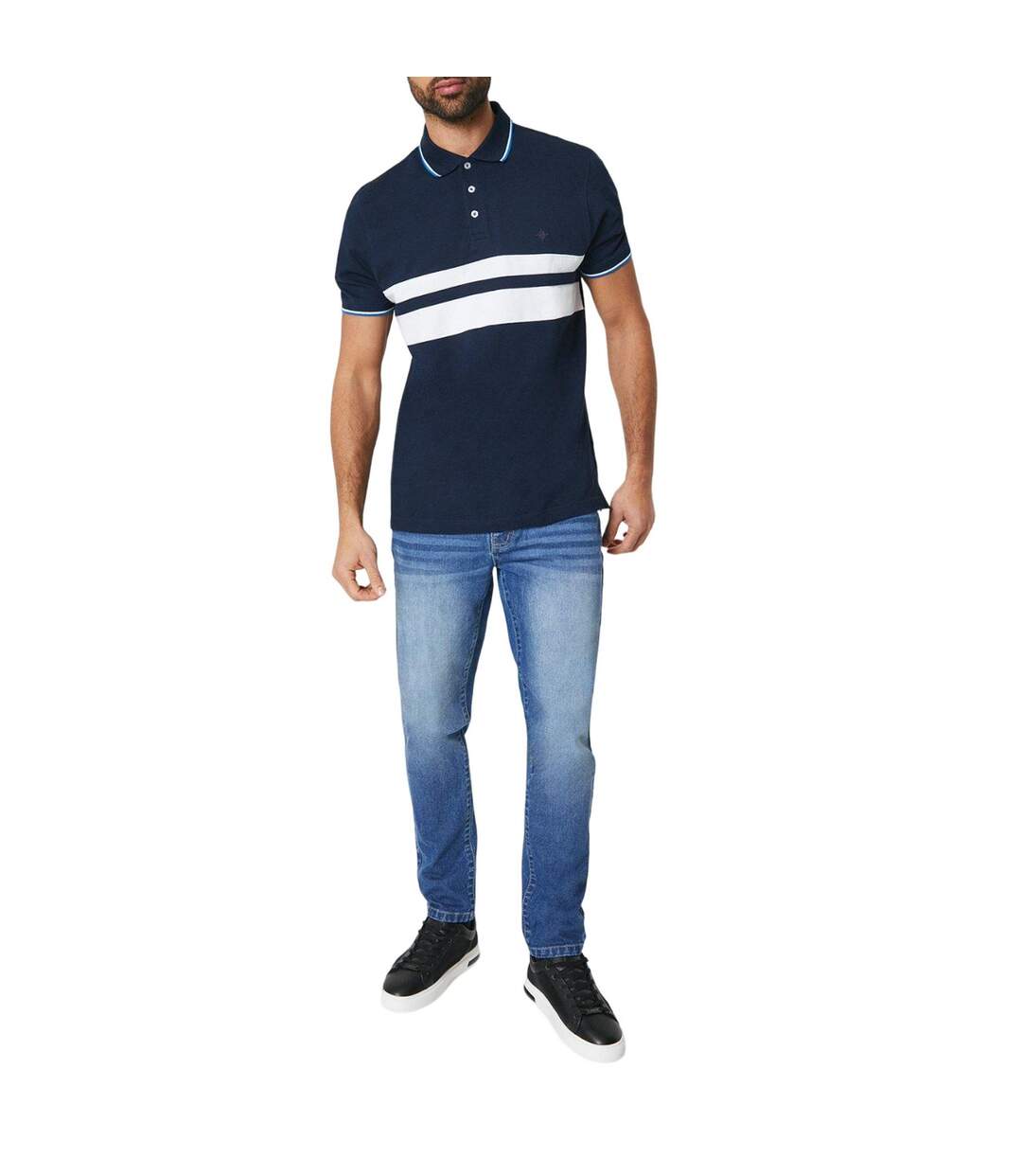 Mens Carter Stripe Polo Shirt Navy Maine-4