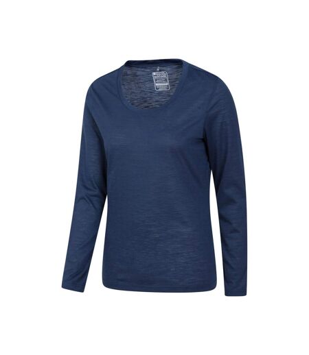 Womens/ladies Agra Slub Long-sleeved Top Navy Mountain Warehouse